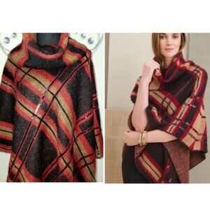 Chico's Sequin Embellished Plaid Poncho Small